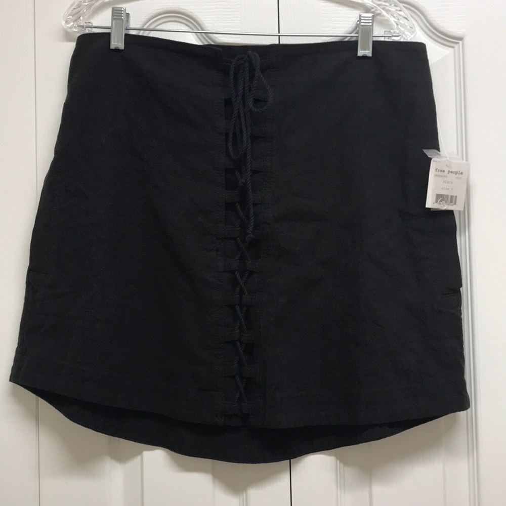 Free people black walk my way lace up skirt